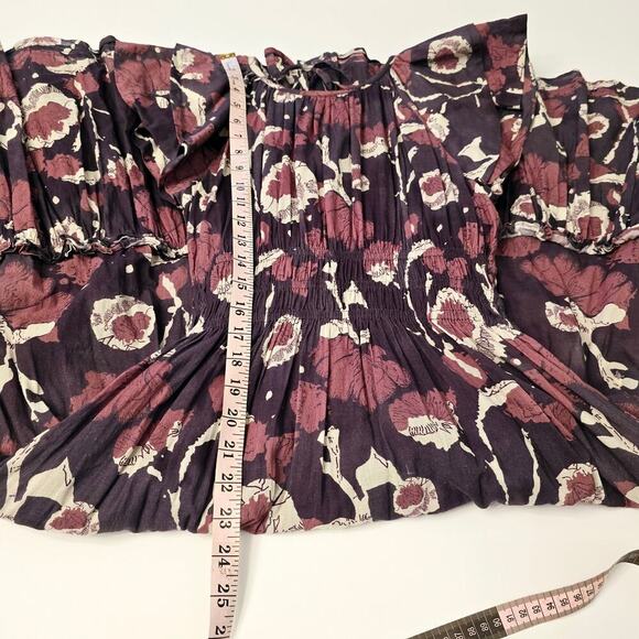 Cleobella Ellison Dress S Purple Floral Print Midi 100% Organic Cotton Smocked - Picture 9 of 12